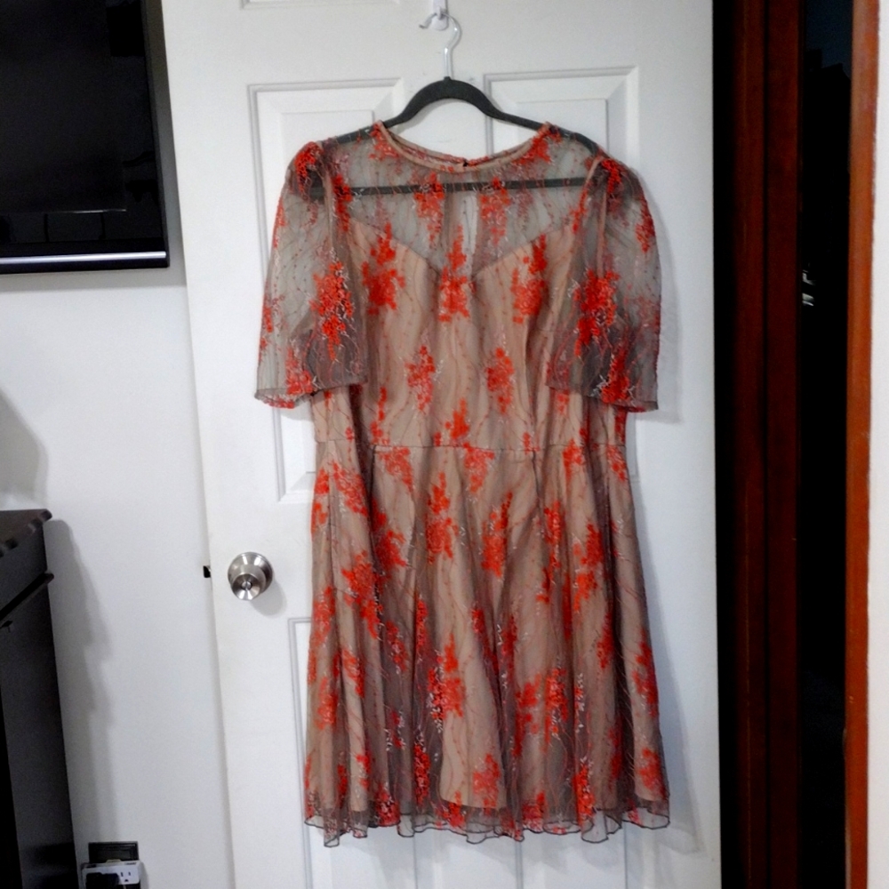 eShakti Orange Ruffled Tiered Knee Length Dress 3X/24W